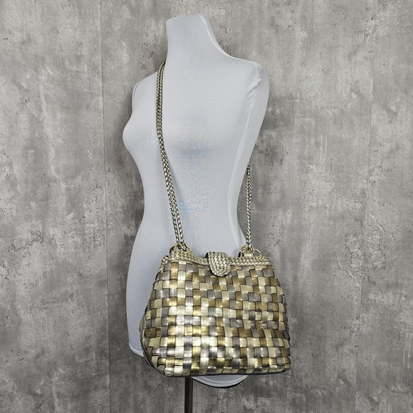 Vintage Bags by Warren Reed Gold Bronze Faux‎ Leather Woven Braided Strap - Picture 1 of 10